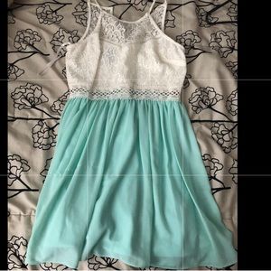 White and light blue dress